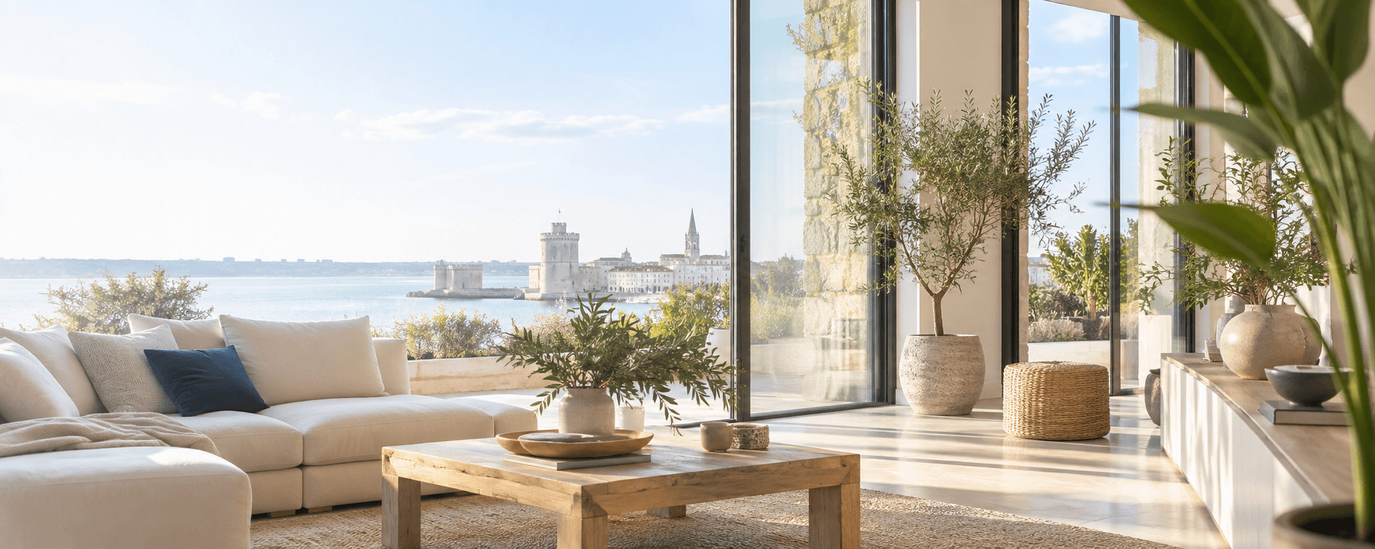 Salon lumineux d’une maison de La Rochelle, adapté à un projet de rénovation énergétique.